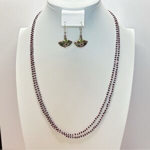 EUC Handmade Native American Beaded Necklace & Cloisonné Fan Earrings Set